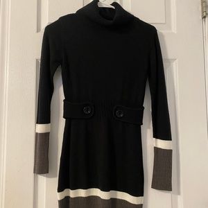 Black Sweater Dress with Grey and White Strips